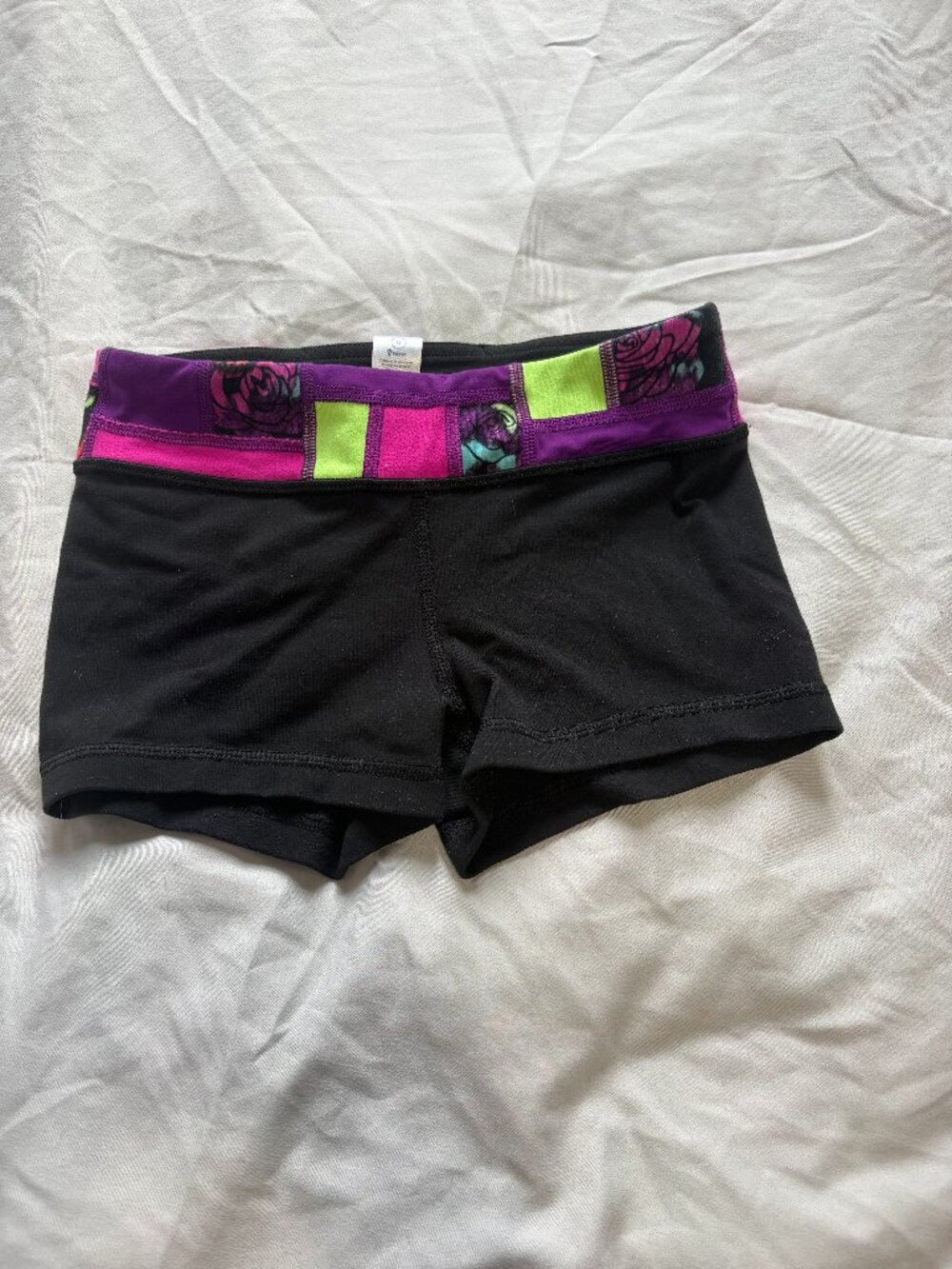 Ivivva Black Athletic Shorts with Colorful Geometric Waistband - size 10